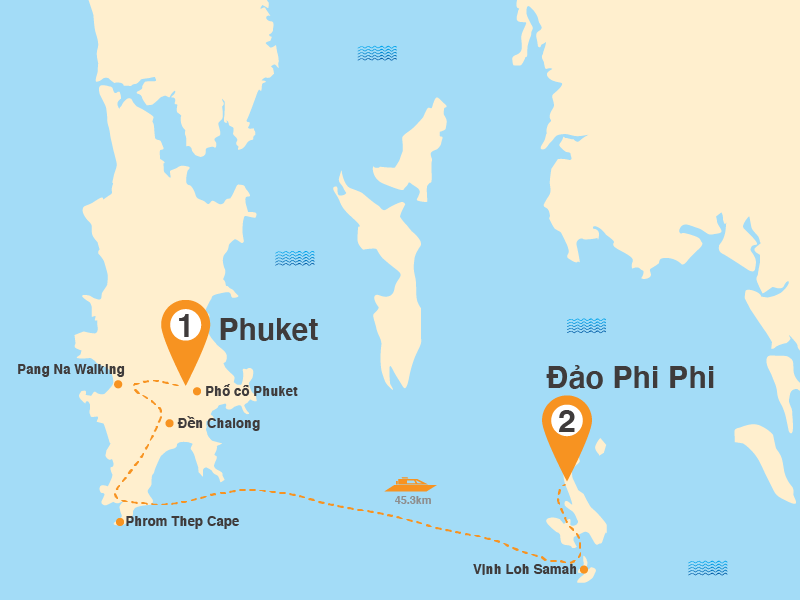 Bản đồ Tour Thái Lan 4N3Đ: HCM - Phố Cổ Phuket - Thiên Đường Đảo Phi Phi