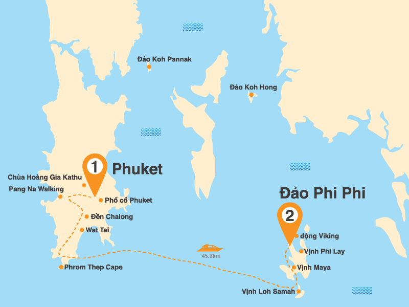 Bản đồ Tour Phuket 4N3Đ: Phố Cổ Phuket - Đảo Phi Phi - Vịnh Maya