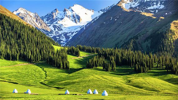 Khung cảnh thảo nguyên xanh mướt ở Tân Cương.