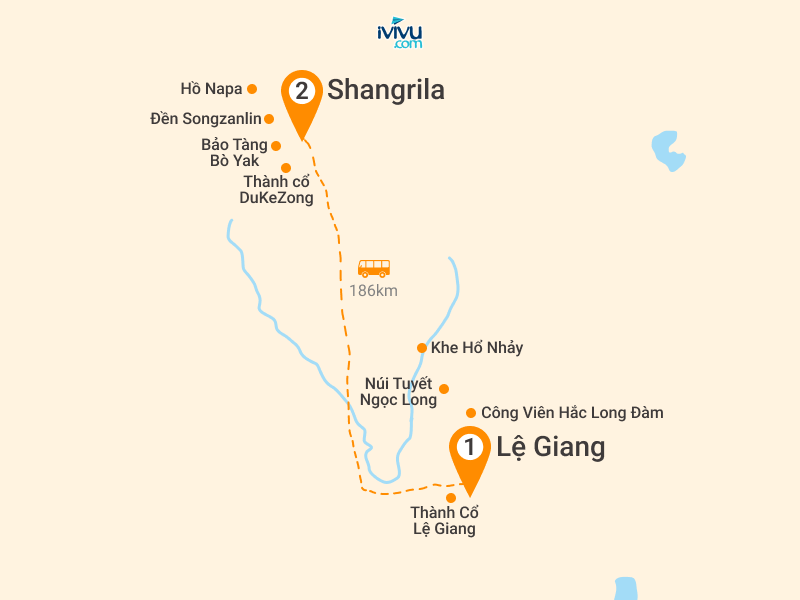 Bản đồ Tour Lệ Giang - ShangriLa 5N4Đ: Núi Tuyết - Thành Cổ - Khe Hổ Nhảy