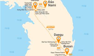 Bản đồ lịch trình Tour Hàn Quốc 5N4Đ: HCM - Busan - Daegu - Seoul - Đảo Nami