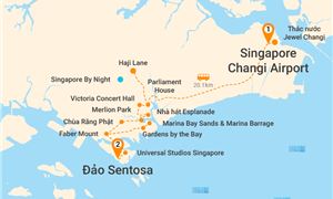 Bản đồ lịch trình Tour Singapore 3N2Đ: HCM - Haji Lane - Gardens By The Bay - Marina Barrage