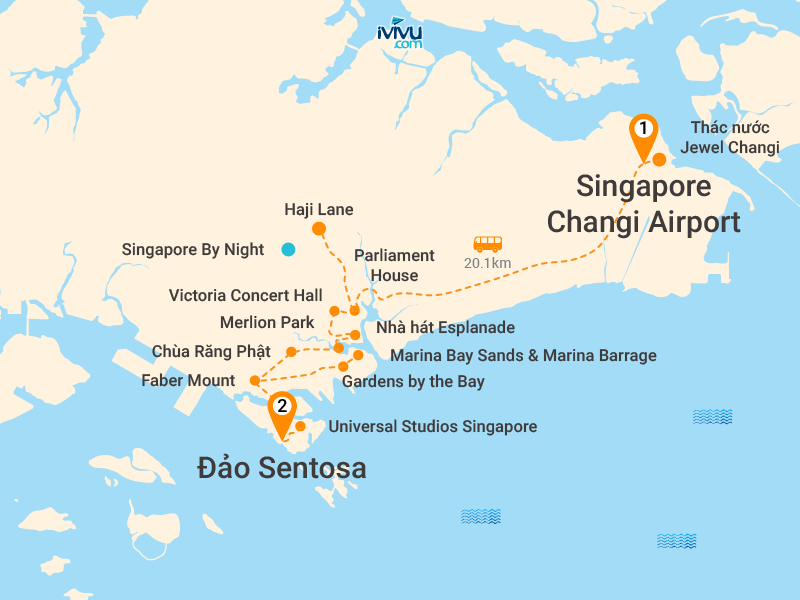 Bản đồ Tour Singapore 3N2Đ: Khám Phá Quốc Đảo Sư Tử - Hồ Nhân Tạo Marina Barrage