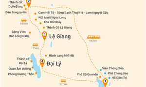 Bản đồ lịch trình Tour Trung Quốc 6N5Đ: HCM - Côn Minh - Đại Lý - Shangrila - Lệ Giang - No Shopping