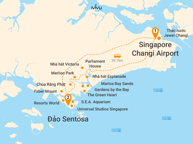 Bản đồ Tour Singapore 3N2Đ: HCM - Gardens By The Bay - Chùa Răng Phật