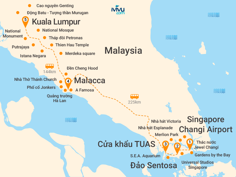 Bản đồ Tour Singapore - Malaysia 5N4Đ: Khám Phá Hai Quốc Gia Đông Nam Á