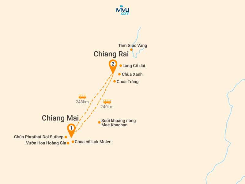 Bản đồ Tour Tết Thái Lan 4N3Đ: Hà Nội - Chiang Mai - Chiang Rai