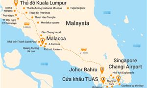 Bản đồ lịch trình Tour Singapore - Malaysia 5N4Đ: HCM - Gardens By The Bay - Động Batu - Chùa Răng Phật