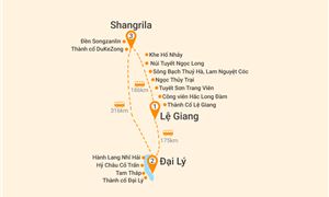 Bản đồ lịch trình Tour Trung Quốc 6N5Đ: HCM - Đại Lý - Lệ Giang - Shangrila - No Shopping