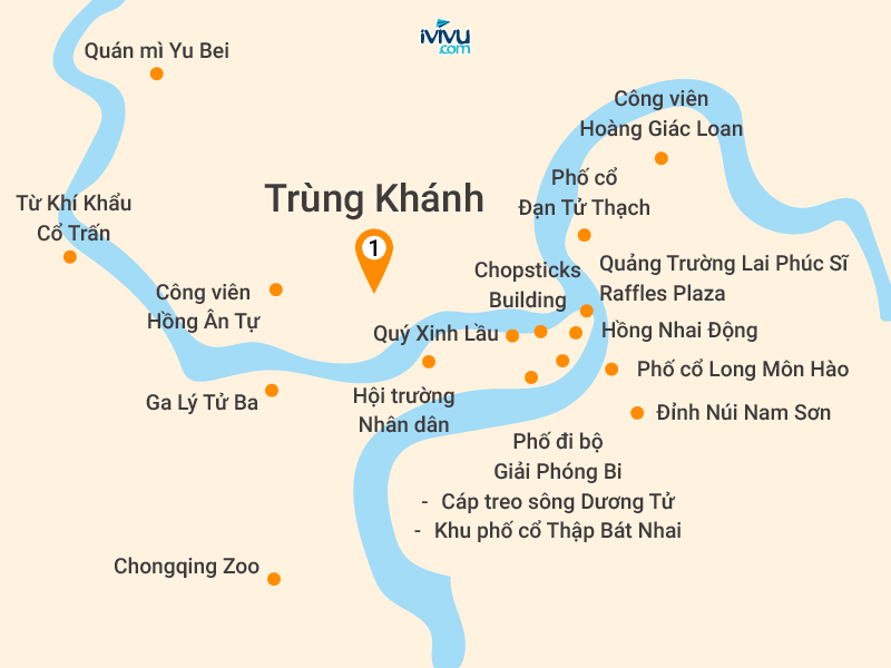 Bản đồ Tour Trung Quốc 5N4Đ: HCM - Trùng Khánh - Freeday - No Shopping