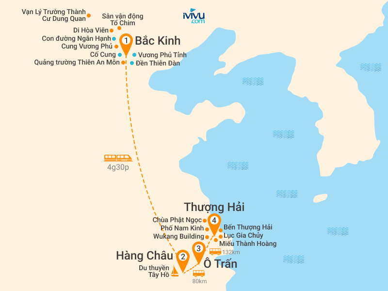 Bản đồ Tour Trung Quốc 6N5Đ: HCM - Bắc Kinh - Thượng Hải - Hàng Châu - Ô Trấn - No Shopping
