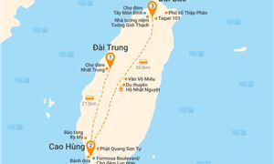 Bản đồ lịch trình Tour Đài Loan 5N4Đ: HCM - Đài Trung - Cao Hùng - Đài Bắc - Bảo Tàng Kỳ Mỹ