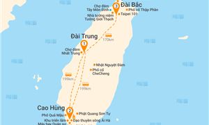 Bản đồ lịch trình Tour Đài Loan 5N4Đ: HCM - Đài Trung - Cao Hùng - Đài Bắc - Phật Quang Sơn Tự - Triển Lãm Máy Bay
