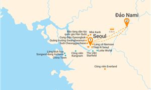 Bản đồ lịch trình Tour Hàn Quốc 5N4Đ: HCM - Seoul - Cảnh Phúc Cung - Đảo Nami - Công Viên Giải Trí
