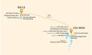 Bản đồ lịch trình Tour Trung Quốc Đường Bộ 4N4Đ: Hà Nội - Lào Cai - Hà Khẩu - Đại Lý - Côn Minh