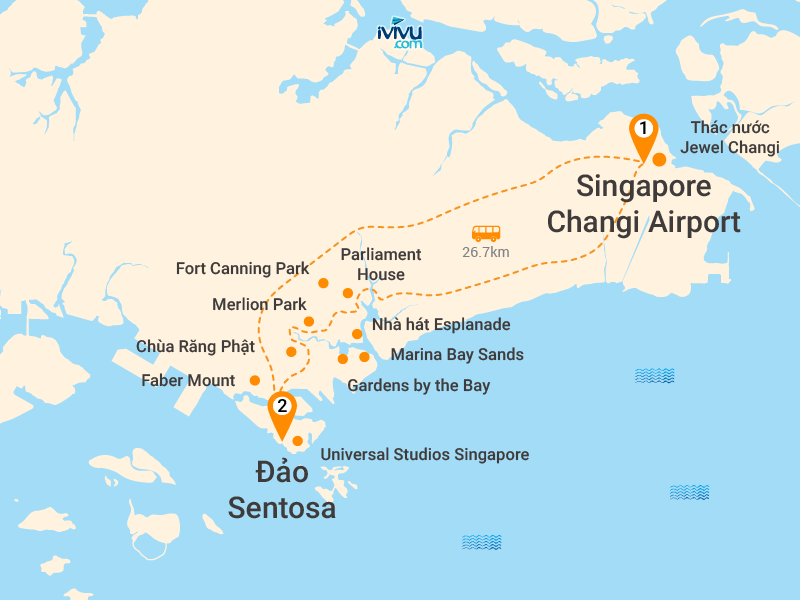 Bản đồ Tour Singapore 4N3Đ: Hà Nội - Garden By The Bay - Đảo Sentosa