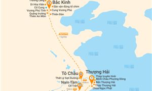 Bản đồ lịch trình Tour Trung Quốc 7N6Đ: Hà Nội - Thượng Hải - Hàng Châu - Nam Tầm - Tô Châu - Bắc Kinh