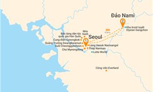 Bản đồ lịch trình Tour Hàn Quốc 5N4Đ: HCM - Seoul - Đảo Nami - Công Viên Everland
