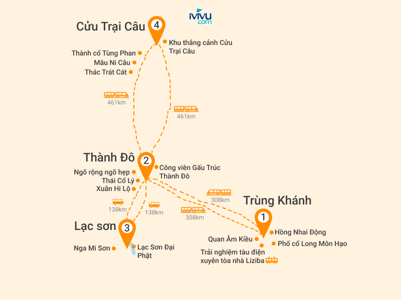 Bản đồ Tour Trung Quốc 7N7Đ: HCM - Trùng Khánh - Nga Mi - Thành Đô - Cửu Trại Câu - No Shopping