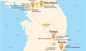 Bản đồ lịch trình Tour Hàn Quốc 5N5Đ: HCM - Busan - Daegu - Seoul - Làng Bích Họa Gamcheon - Đảo Nami