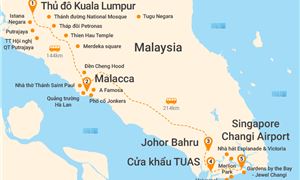 Bản đồ lịch trình Tour Malaysia - Singapore 5N4Đ: Khám Phá Văn Hóa Đông Nam Á