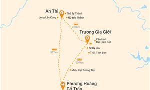 Bản đồ lịch trình Tour Trung Quốc 6N5Đ: Hà Nội - Ân Thi - Trương Gia Giới - Phượng Hoàng Cổ Trấn