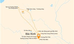 Bản đồ lịch trình Tour Trung Quốc 5N4Đ: Hà Nội - Bắc Kinh - Tử Cấm Thành - Vạn Lý Trường Thành - Di Hòa Viên