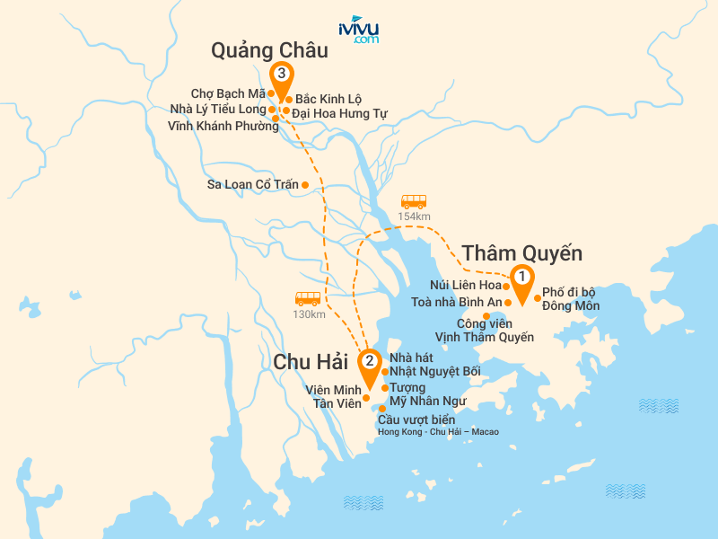 Bản đồ Tour Trung Quốc 5N4Đ: Hà Nội - Quảng Châu - Chu Hải - Thẩm Quyến - No Shopping