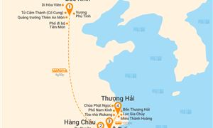 Bản đồ lịch trình Tour Trung Quốc 6N5Đ: HCM - Bắc Kinh - Thượng Hải - Hàng Châu - Ô Trấn - No Shopping