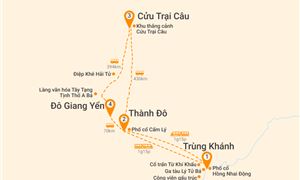 Bản đồ lịch trình Tour Trung Quốc 6N5Đ: Hà Nội - Trùng Khánh - Hồng Nhai Động - Công Viên Gấu Trúc - Cửu Trại Câu - Từ Khí Khẩu