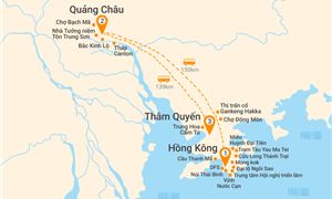 Bản đồ lịch trình Tour Hồng Kông 5N4Đ: HCM - Quảng Châu - Thẩm Quyến